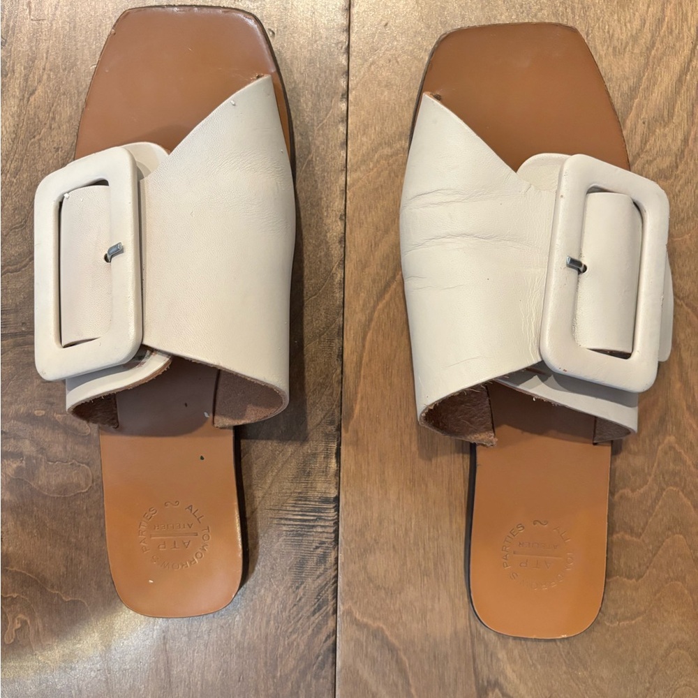 Cream Minimalist Sandals with Square Toe